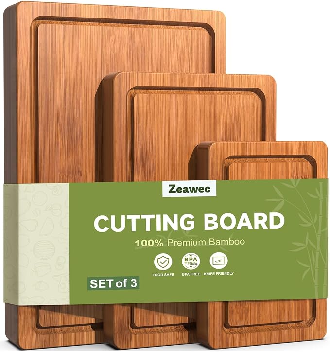 3-Piece Set Deep-Carbonized Bamboo Cutting Board for Kitchen, Carbonized